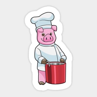 Pig as Cook with Cooking pot Sticker